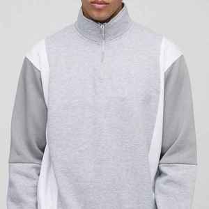 Sweat-shirt zippé gris et blanc pour homme, coupe oversize, col montant, style décontracté automne, tricoté à manches longues - Product Image 1