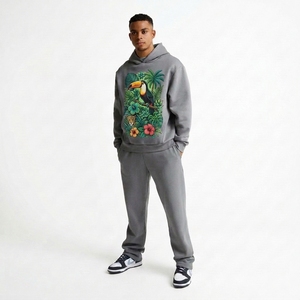 Ensemble de survêtement respirant de haute qualité, imprimé toucan tropical, sweat-shirt et pantalon de jogging longs, 100% coton, coupe classique, streetwear - Product Image 1