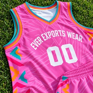 Uniforme de Baloncesto Geométrico Rosa y Verde Azulado, Logotipo Personalizado, Nuevo Diseño, Servicio ODM, Conjunto de Camiseta y Pantalones Cortos Hechos a Medida para Equipos Escolares - Product Image 3