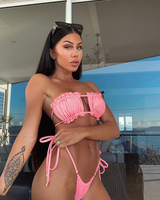Ensemble bikini sexy pour femme, bandeau et string, maillot de bain deux pièces à bretelles réglables, tenue de plage d'été, rayé avec logo frontal