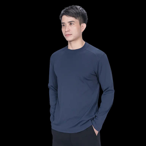 Camisetas personalizadas para hombre de manga larga, algodón transpirable, de secado rápido, cuello redondo, casual, con logo personalizado, ecológicas. - Product Image 2