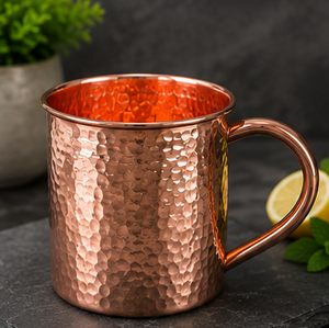 GlacierCylinder Premium <b>Hammered</b> Copper Barware Mug with <b>Loop</b> Handle Eco-Friendly Drinkware Home Use Vintage Style Mug - Product Image 6