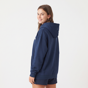 Sudadera con Capucha Extra Grande para Mujer, de Algodón, Hombros Caídos, Color Azul Marino Sólido, Sudadera Informal - Product Image 5