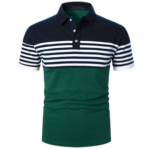 Men's Color Blocked <b>Striped</b> Polo <b>Shirt</b> Short Sleeve Knitted Casual Green Navy White Wholesale <b>bulk</b> manufacturing - Product Image 1