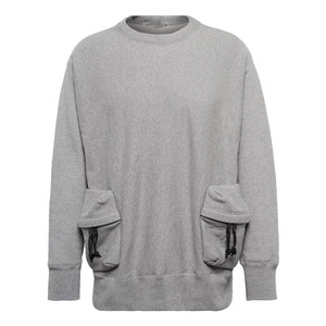 Sweat-shirt à col rond surdimensionné pour homme, gris uni, en coton tricoté, avec poche, style décontracté, pour l'automne - Product Image 5