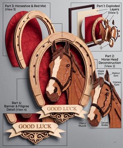 Framed <b>Wooden</b> Horse Head Wall Decor With Horseshoe Design Good Luck Banner <b>Rustic</b> Style For Living Room - Product Image 5