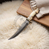 Nouvelle édition de marque, couteau de chasse d'extérieur en acier Damas fait main avec manche en os de chameau et intercalaire en laiton, couteau de survie à lame fixe