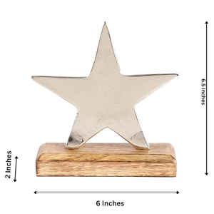 Elegante Adorno Decorativo de Metal con Estrella Plateada, Base de Madera, Moderno, Ecológico, Hecho a Mano, para Decoración del Hogar - Product Image 3