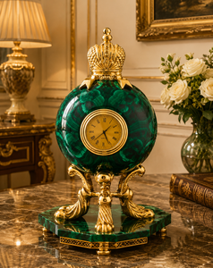 Elegant Handcrafted Malachite Stone <b>Table</b> <b>Clock</b> For Premium Interior Decor - Product Image 1