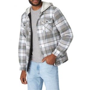 2023 OEM Vintage Unisex Slim Canvas Long Sleeve Quilted Lined <b>Flannel</b> Shirt <b>Jacket</b> with Hood Cartoon Streetwear - Product Image 1