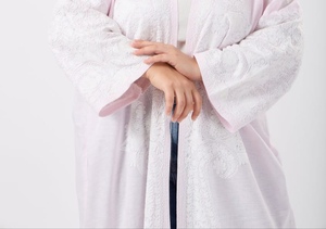 Wholesale New Style Modest Abaya Robe Islamic Clothing Front Open Muslim Women Long Dress Polyester Floral V Neck Long Sleeve - Product Image 2