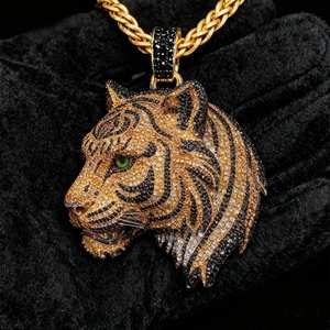 Tiger Head Face in 925 Silver with Yellow Plated Multi Colored Moissanite Hip Hop Pendant Fine Jewelry Pendants & Charms - Product Image 4
