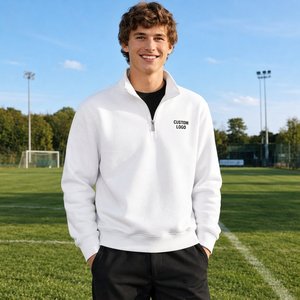Custom Logo Men's Quarter Zip Sweatshirt Lightweight <b>White</b> Pullover Long <b>Sleeve</b> Business Casual Sportswear Manufacturer - Product Image 2