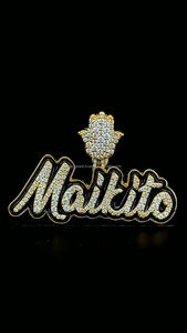 Colgante de diamantes de moissanita personalizado con esmalte negro exterior 925 plateado y dorado Hamsa Hand Bail - Product Image 3