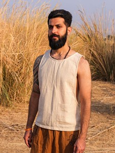 Camiseta sin mangas de algodón Khadi hecha a mano para hombre, chaleco bohemio de verano, camisa sin mangas ecológica y orgánica, tela natural transpirable, top tipo kurta. - Product Image 1