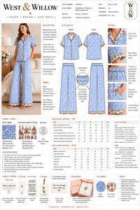 Women's Blue Geometric Print Bamboo woven Pajama Set Short Sleeve Button-Up Top Wide-Leg Pants Classic Sleepwear Regular Fit - Product Image 2