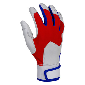 Baseball Batting <b>Gloves</b> White <b>Red</b> Blue Leather Breathable Flexible Grip Secure Fit Adjustable Wrist OEM Factory - Product Image 4
