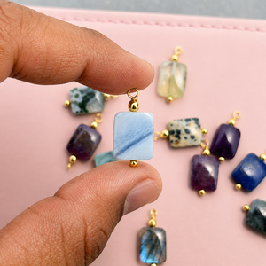 Blue <b>Opal</b> Rectangle Gemstone Charm | 10mm Single Loop <b>Pendant</b> | Artisan Jewelry Supply - Product Image 1