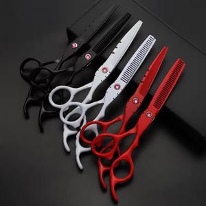 Ciseaux professionnels rouges pour effiler les cheveux, lame en acier inoxydable, manche en acier inoxydable, pour droitiers, usage en salon, manche long - Product Image 1