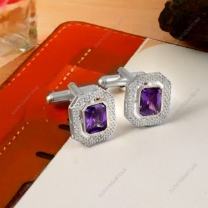 Boutons de manchette en laiton avec pierre de zircon, couleur or, bijoux de mariage formels pour hommes, cadeau de luxe - Product Image 3