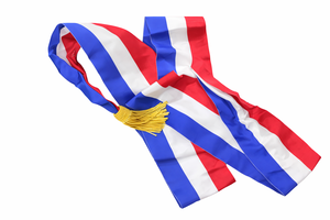 Red <b>White</b> Blue Tricolor Sash with Gold Tassels for Ceremony and Special Events - Product Image 3