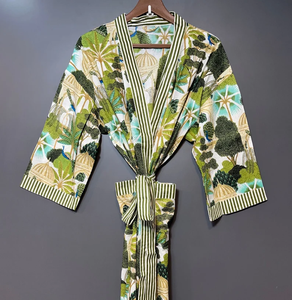 Bata Kimono de Algodón Suave con Estampado de Dibujos Animados para Mujer, Ropa de Estar por Casa de Verano Hecha a Mano, ODM, Cuello en V, Cintura Elástica, Largo hasta la Rodilla, Camisón - Product Image 3