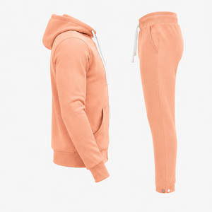 Sudadera con capucha y cremallera de color sólido para hombre con pantalones deportivos, conjunto de sudadera de forro polar cálido para ropa de calle y fitness. - Product Image 3
