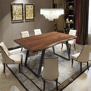 Ensemble table et chaises de salle à manger rectangulaire moderne de style industriel en bois massif fait main, écologique, 6 places, assemblé en atelier - Product Image 1