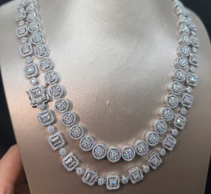Twisted Moissanite <b>Necklace</b> Round and Square Cut Diamond Look Pendant <b>Chain</b> for Women Party Jewelry - Product Image 1