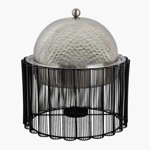 หม้ออุ่นอาหารทรงโดมแบบตั้งโต๊ะ สแตนเลสสตีลคุณภาพสูง ทนทาน ไม่ติดกระทะ พร้อมโครงลวดสีดำ ฝาปิด และที่อุ่นเทียน - Product Image 1