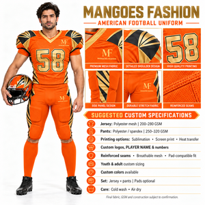 Tenue de football américain personnalisée, maillot et pantalon sublimés orange, vêtements d'entraînement et de match pour équipe, spandex/polyester respirant - Product Image 6