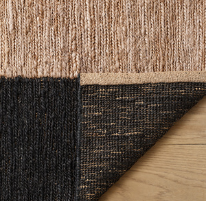 Tapis de salon rectangulaire en jute tressé à la main, motif rayé scandinave noir sumac, beige naturel, écologique et antidérapant - Product Image 3