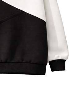 Sudadera de Mujer en Bloques de Color Blanco y Negro, Fabricada con Forro Polar Suave, Cuello Redondo, Estilo Casual para Invierno, con Detalle de Bordado - Product Image 6