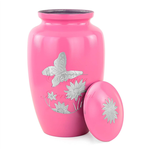 Urne funéraire rose pour cendres humaines avec gravure de papillon et de fleurs Urne commémorative décorative pour cendres avec papillon floral - Product Image 3