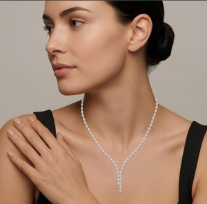 Elegante Collar Largo con Diamante Ovalado de Corte Escalonado de 24.34 ctw, Cultivado en Laboratorio, en Oro Rosa de 9K - Product Image 3