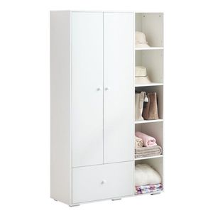 Armadio Bianco per Camera da Letto con Asta Appendiabiti, Cassetti e Ripiani, Maniglie e Vetro Temperato per Conservazione Vestiti - Product Image 5