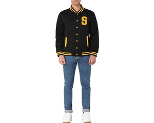 เสื้อแจ็คเก็ตวาร์ซิตี้ผู้ชาย สีดำ-เหลือง ตัวอักษร S สไตล์พรีปปี้ แจ็คเก็ตเบสบอล ผ้าฝ้ายผสมโพลีเอสเตอร์ ปกคอพับ ทรงปกติ - Product Image 2