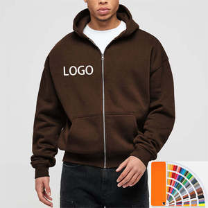 High Quality Custom Oversized Zip Hoodie for Men Double Zipper Heavyweight Fleece Cotton Puff Printing Logo Knitted Weaving - Product Image 1