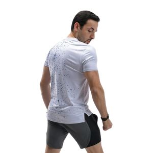 <b>White</b> Blue Speckle Men Short Sleeve Athletic T Shirt Crew Neck Slim Fit Lightweight Gym Running Training Performance Sports <b>Top</b> - Product Image 6