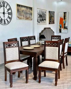 Luxury Handcrafted Solid Wood 8 Seater Dining <b>Table</b> Set Premium <b>Walnut</b> Finish Rectangular <b>Table</b> Set - Product Image 1