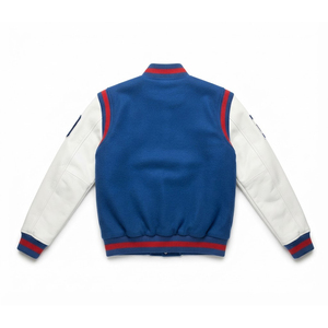 Chaqueta Varsity Personalizada para Hombre, Color Azul y Blanco, con Parches Bordados en las Mangas, Cuello Alto, Estilo Casual de Béisbol, Gran Venta - Product Image 6