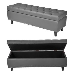 Sgabello Moderno in MDF con Bottoni Trapuntati, Gambe in Legno Massello e Contenitore, Panca Portascarpe in Pelle PU per Ingresso - Product Image 1