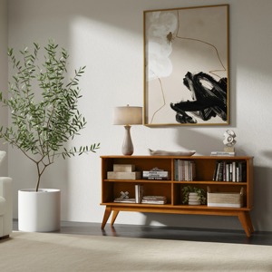 Modern Wooden <b>Bookcase</b> Three-Layer Storage Shelf Standing Type For Living Room Durable Lacquered Finish Rectangle Shape - Product Image 5