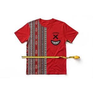 Men Red Cotton T <b>Shirt</b> <b>Black</b> <b>White</b> Geometric <b>Stripe</b> Side Panel Tiki Mask Face Graphic Tee Casual Summer Top Hawaiian Style - Product Image 4