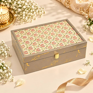 Rectangle Handmade MDF <b>Gift</b> <b>Box</b> Gray Marble Gold Foil Geometric Pattern Lid with Metal Clasp for Wedding Metal <b>Gift</b> <b>Box</b> - Product Image 1