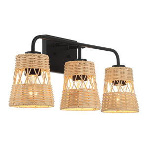 Applique da Parete a Tre Luci Moonlit con Paralume in Rattan per Specchio da Bagno - Product Image 4