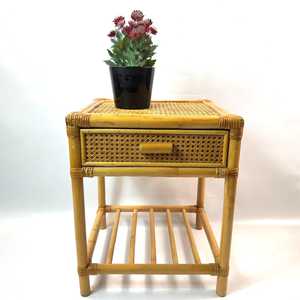 Wholesale Vintage Bamboo Rattan <b>Side</b> <b>Table</b> with <b>Drawer</b> Natural Boho Style Nightstand End <b>Table</b> Furniture OEM ODM Made in Vietnam - Product Image 1