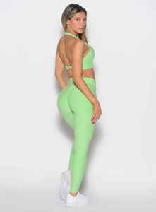 Ensemble de yoga vert deux pièces : Leggings taille haute et crop top zippé sans couture, couleur unie, tenue de sport - Product Image 6