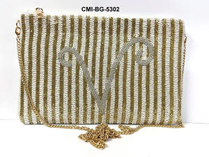 กระเป๋าคลัทช์ทำมือประดับลูกปัดแบบสั่งทำพิเศษสำหรับผู้หญิง ซับในผ้าแคนวาสคุณภาพสูง หูหิ้วสองข้าง/กระเป๋าถือสำหรับงานปาร์ตี้ตอนเย็น ตกแต่งด้วยงานปักลายโซ่ - Product Image 4