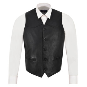 Chaleco de Cuero Napa Negro Personalizado para Hombre, Chaleco Formal Clásico con Cuello en V, Chaleco de Cuero Genuino, Fabricante de Marca Privada - Product Image 1